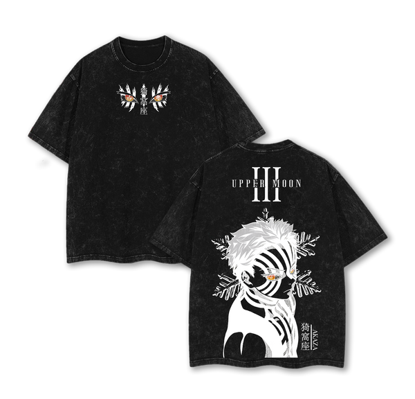 ''Upper Rank 3'' Akaza Graphic Tee - Demon Slayer Washed T-Shirt